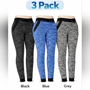 3 Pack Womens Jogger Pants Space Dye Activewear Sweatpants Black Blue Grey S/M